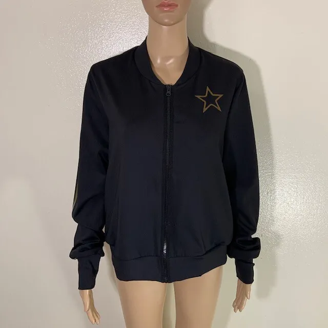 Ultracor Black Gold Star Stretch Athletic Zip Jacket USA Large L