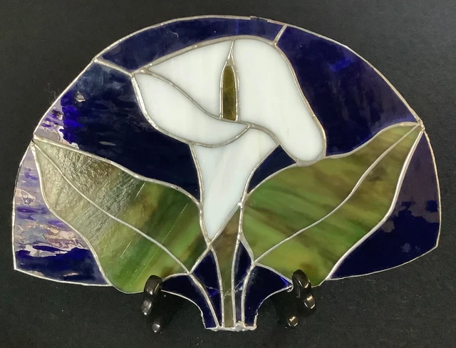 Stained Glass Calla Lily in As Is Condition Sun Catcher w/woodstand Easter Decor
