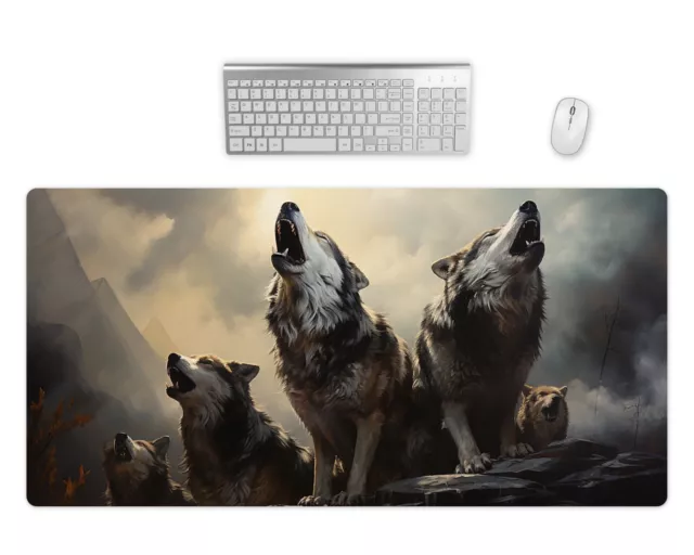 Mauspad Gaming XXL Wölfe Mousepad Groß Gamer PC Schreibtischunterlage Zubehör