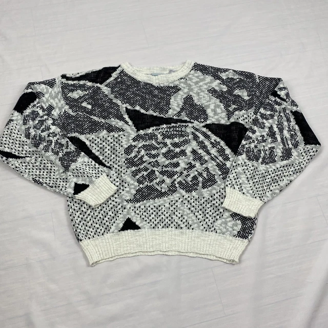 Point Zero Womens Pullover Sweater Black Diamond Long Sleeve Crew Neck Thin L