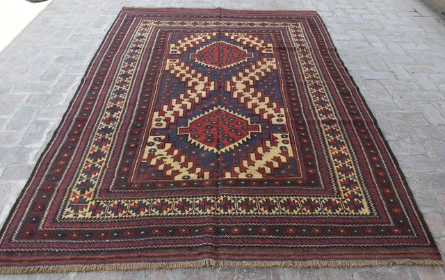 6'3 x 9'1 Handmade afghan tribal adraskan wool area kilim rug, 6x9 persian rug