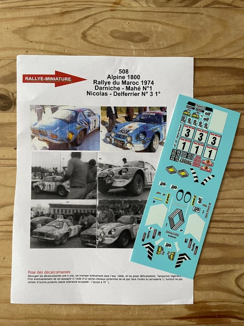 Décalcomanies 1/12 Alpine Renault A110 – Rallye Du Maroc 1973 – Darniche – WRC