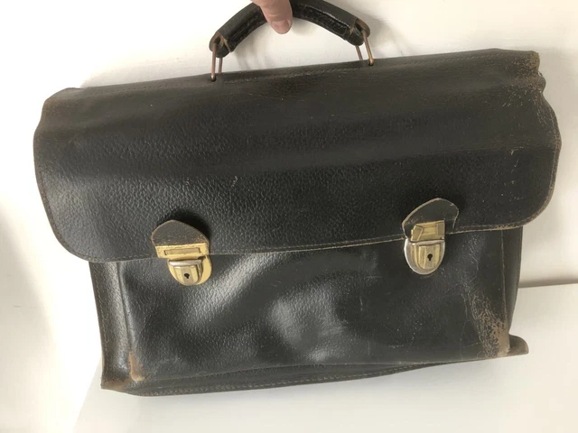 Cartable Porte-Documents Vintage En Cuir - Ancien - Très Bon État - Marron
