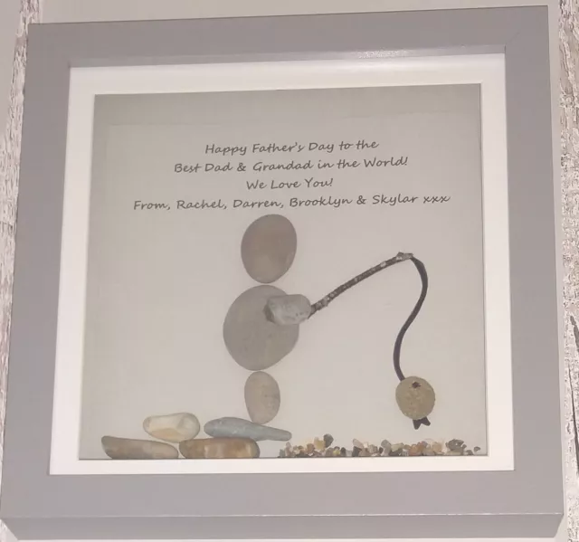 Birthday Father's Day Dad Grandad fishing  personalised pebble art picture gift