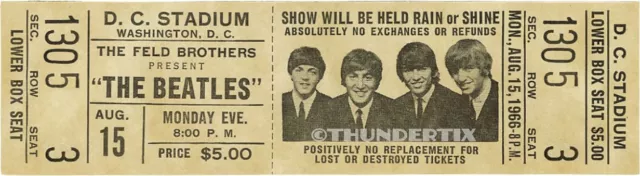 5 1966 BEATLES UNUSED FULL CONCERT TICKETS  SF  Cin  DC  STL  Detroit reprint