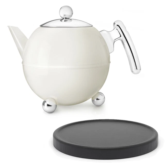 Bredemeijer Teekanne Set 1.2 L Edelstahl doppelwandig creme & Untersetzer sw