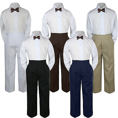 3pc Boys Baby Toddler Kids Chocolate Brown Bow Tie Formal Pants Set Suit S-7