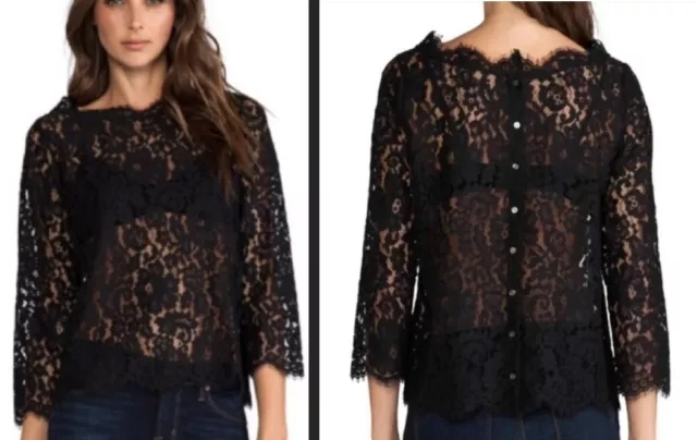 Joie Elvia C Black Lace Top Button Back Small long sleeve classy