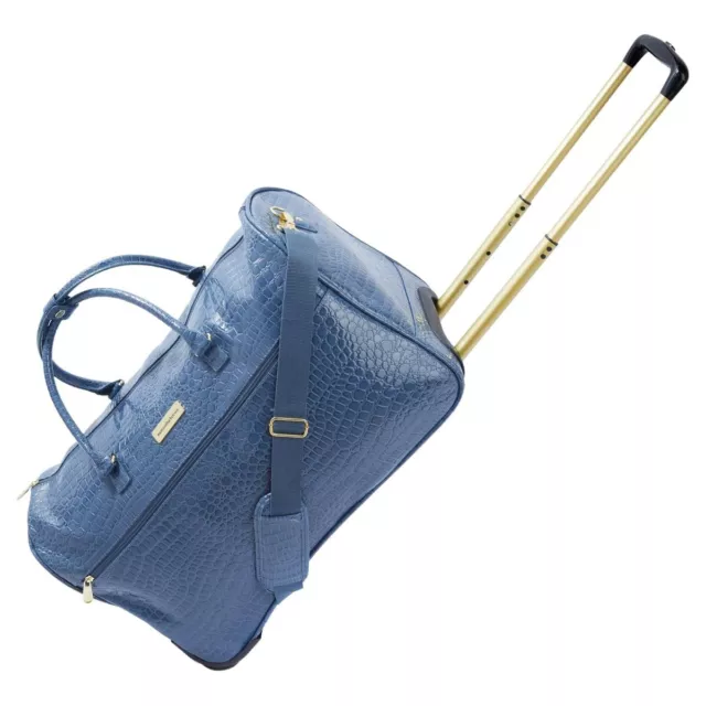 Samantha Brown Wheeled Weekender - Durable croco-embossed PVC - Bravo Blue  -