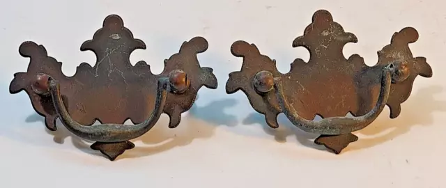 Lot 2 Vintage Brass Drop Bail Pull Handle Drawer w Bolts 3 in X 2 in