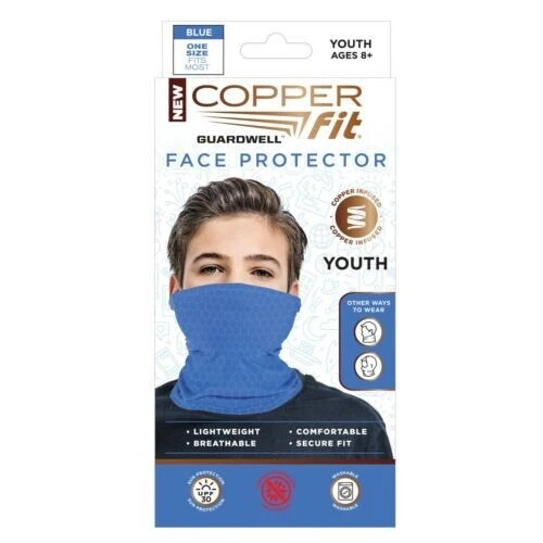 Copper Fit Guardwell Face Protector Youth Mask -Blue, Lightweight Breathable NEW