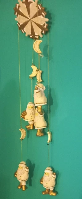 Vintage PREMIER Retro Christmas Wind Chime Decoration Ceramic Santa's White/gold