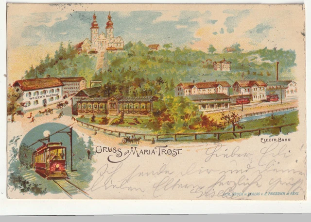 Graz, Maria Trost, Strassenbahn, Elektirsche Bahn, Litho, alte AK 1899 gel.