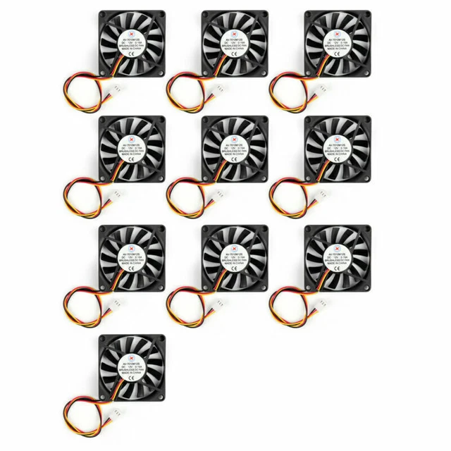 10Pcs DC Brushless Cool PC Computer Fan 12V 7010s 70x70x10mm 0.15A 3 Pin Wire 2