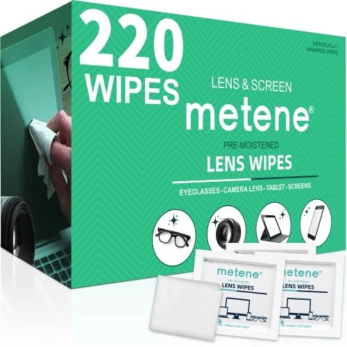 Paquete de 220 toallitas limpiadoras de lentes Metene ojos prehumedecidos y envueltos individualmente...