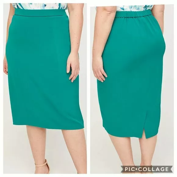 NEW Catherines pencil skirt womens 3X pull on green elastic waist black label