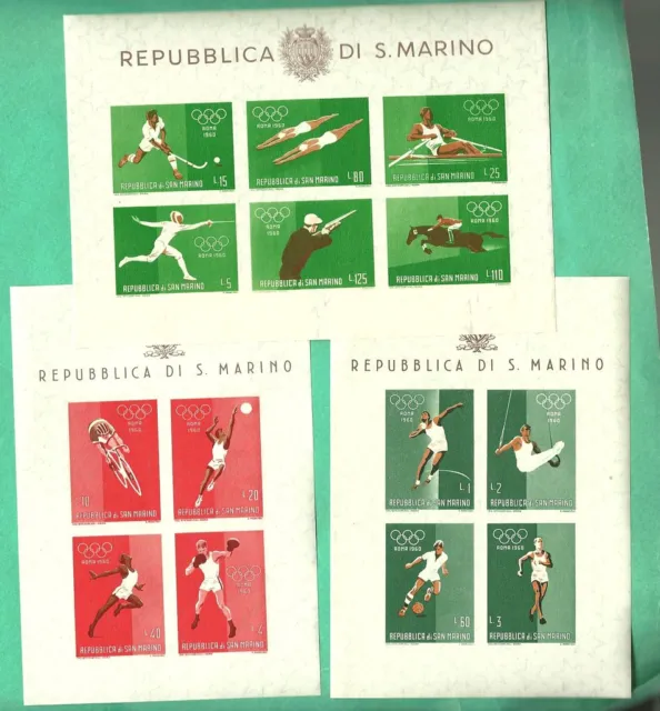Olympics Sheetlet Roma San Marino 1960 3 Foglietti Integri ** 3 Bf Olimpiadi