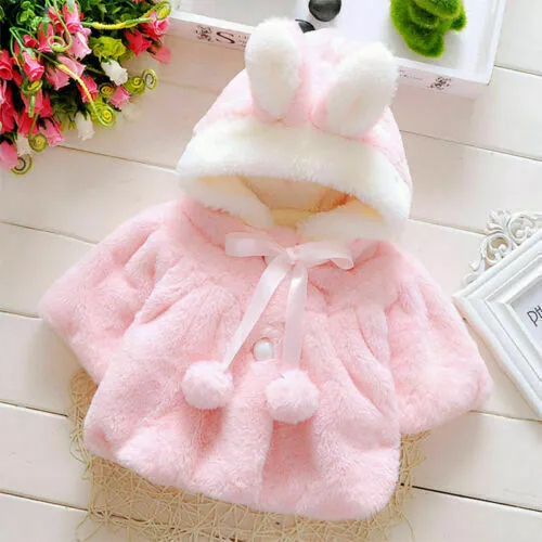 Kids Baby Girl Warm Rabbit Ear Hooded Fluffy Coat Winter Hoodies Jacket Outwear﹤