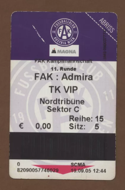 Orig.Ticket    Bundesliga  Österreich 05/06    AUSTRIA WIEN - ADMIRA MÖDLING  !!