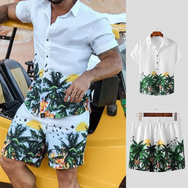 Uomo Set Hawaiano Pantaloncini da Spiaggia Abiti Sciolto Casual di Poliestere