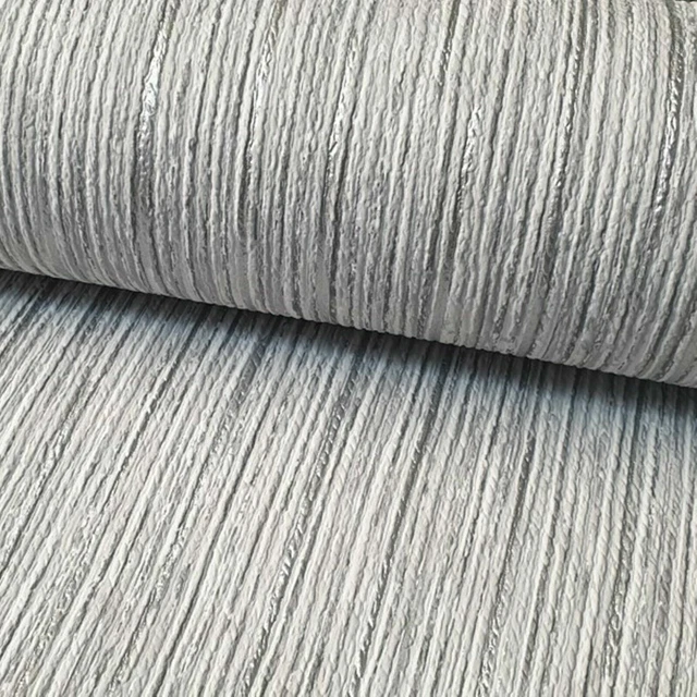 Textured Metallic Silver Shimmer Shine Light Grey White Plain Lines Wallpaper