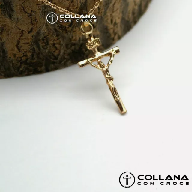 Collana con catena ciondolo Croce Collanina da Uomo Crocifisso Gold pendente