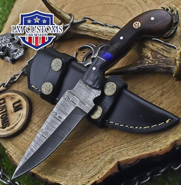 Forged Skinner Knife Twist Damascus Walnut Wood Wooden Bolster Outdoor Bushcraft