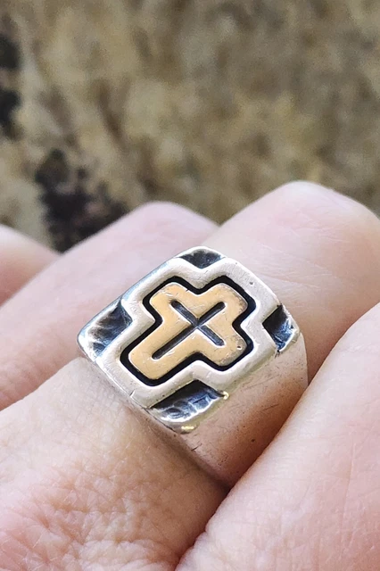 James Avery Rare, Retired 14kt Gold Cross/ .925 Silver Ring 10.96 Gr SIZE 8.5