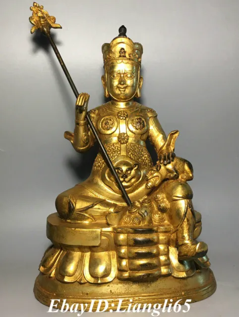 10 '' Tibet Buddhismus Reine Bronze vergoldete gelbe Jambhala Maus Buddha Statue