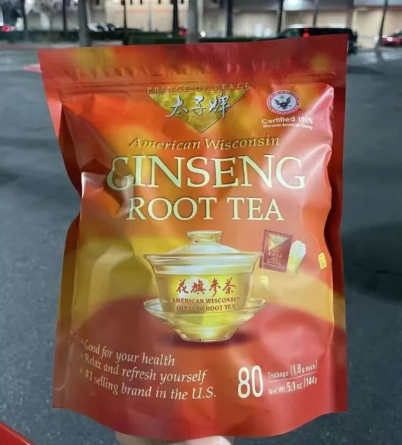 PRINCE OF PEACE American Wisconsin Ginseng Root Tea-80 Teabags/5.1oz (1.8g each)