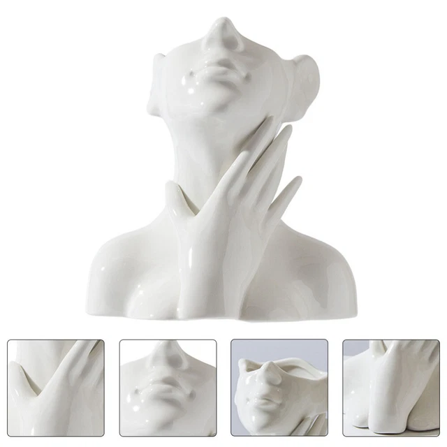 Vaso In Ceramica Artistico Human Face | Forma Di Volto Umano | Con Fiori Secchi | Decorazione Da Tavolo Moderna