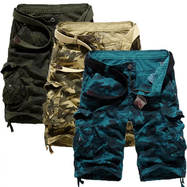 Fashion Mens Camo Cargo Shorts Pants Work Trousers Casual Military Combat Army