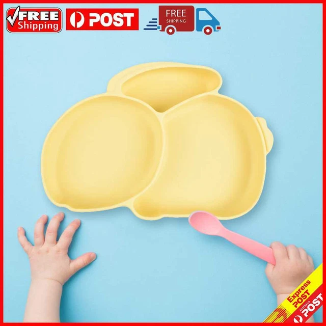 Cartoon Children Dishes Cute Silicone Baby Feeding Dishes Baby Cutlery (Yellow)