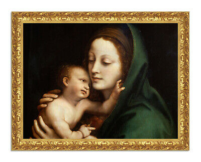 Quadro stampa su tela con cornice in legno Madonna con Bambino