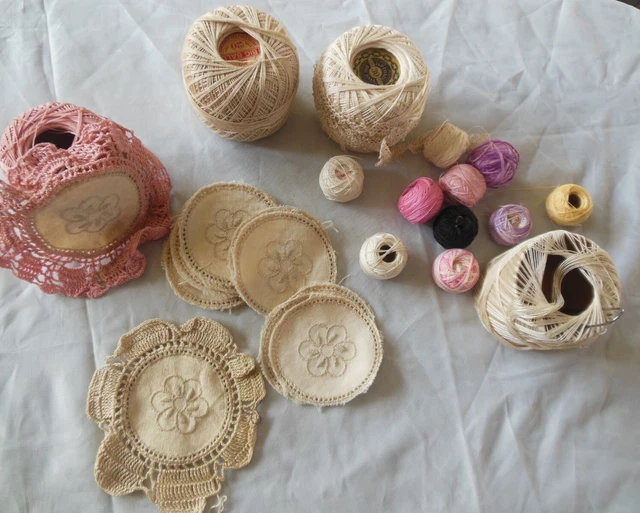 Lote Mixto de Colección Tatuajes/Hilo de Crochet y Accesorios Muchos Artículos Alrededor de 1940