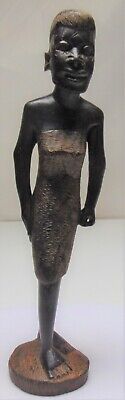 Vtg African Hand Carved Ebony Wood Female Figure Tourist Safari Souvenir 10.5"
