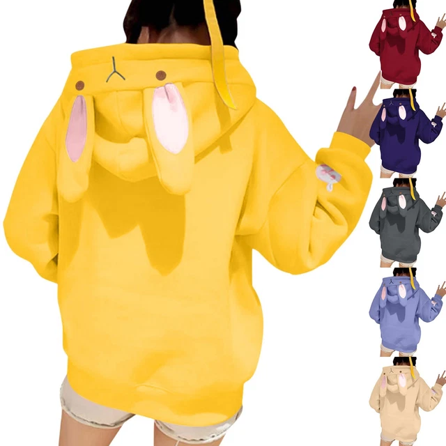 Quilted Button Pullover Women Casual Sweatshirts For Womens Rabbit Ears Hoodies