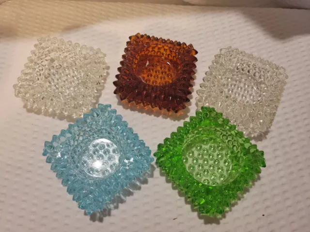 Vintage Fenton Set of 5 Hobnail Salt Cellar White/Aqua Blue/Green/Amber