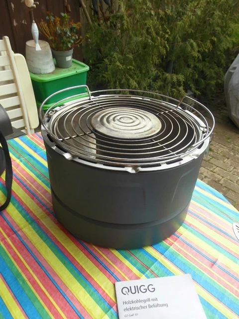 QUIGG Holzkohlegrill mit Elektrischer Belüftung Tischgrill Inkl. Tasche