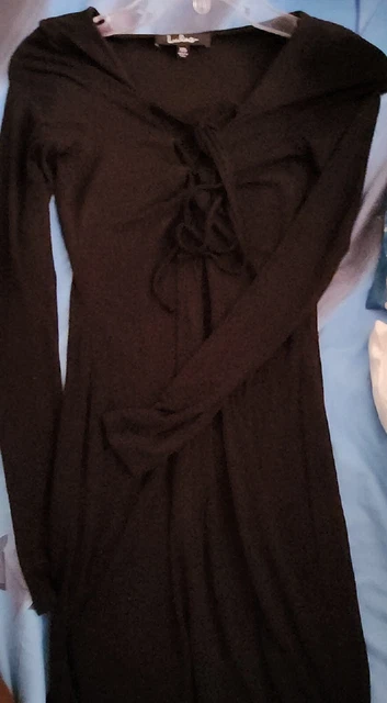 Lulu's Black Lace Up Front Long Sleeve Above The Knee Dress  Jr's Xs  Usa Made
