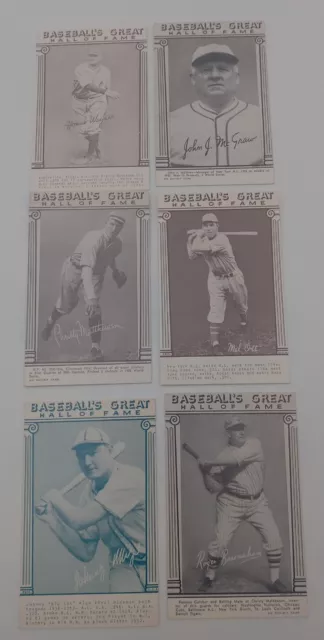 Lot Of 6 1977 Baseballs Great Hall Of Fame Exhibit Cards Wagner Ott Mize McGraw