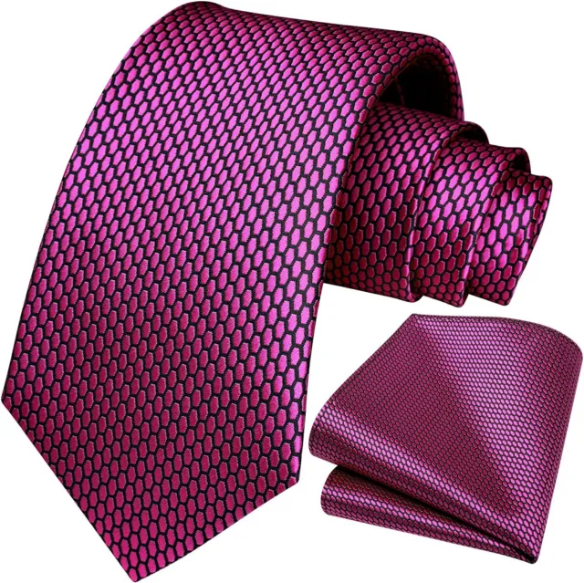HISDERN Ties for Men Plaid Checkered Tie with Pocket Square Woven Business Forma