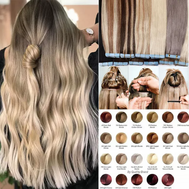 ECHTHAAR Tape in Extensions 100% Remy Haar Dick Haarverlängerung Skin Weft Glatt