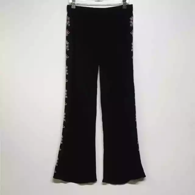 Soft Surroundings Gauze Embroidered Flared Leg Pants Black Women's Size Medium