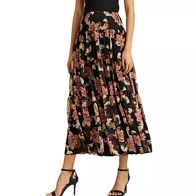 Ralph Lauren Women's Floral Tiered Peasant Skirt in Polo Black Multi, Size 10