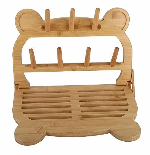Baby Bottle Drying Rack Bamboo Space Saving Countertop Drying Rack Waterproof...