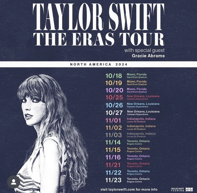 TAYLOR SWIFT The Eras Tour Miami Friday Oct 18th 2024 100 Level