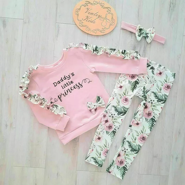 Newborn Kids Baby Girls Winter Clothes Floral Ruffle Tops Pants 3Pcs Outfits AU 2