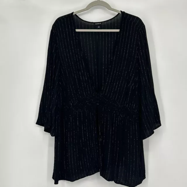 Torrid Button Front Babydoll Top Black Gold Strip Gauze Smocked Size 3X