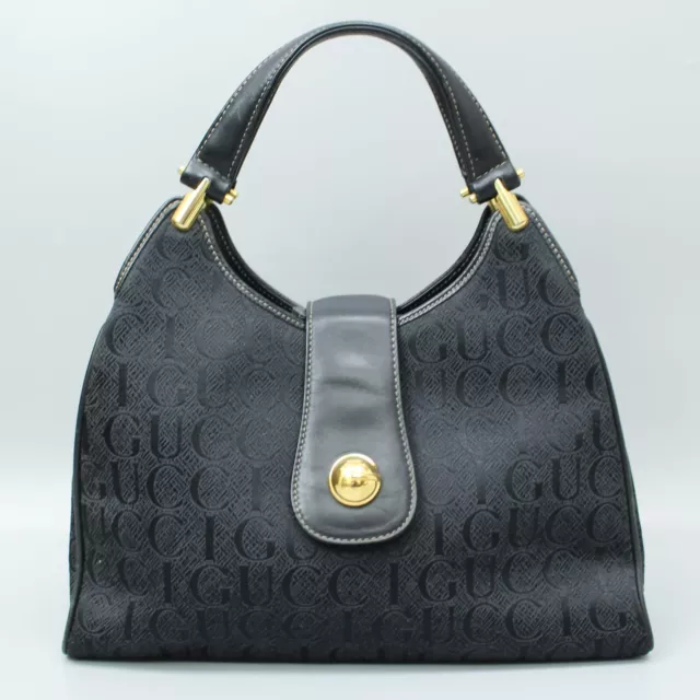 AUTH! GUCCI GG Pattern Hand Bag 07198 2648 Purse Black Canvas Leather  Monogram